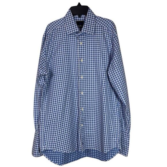 David Donahue Oxford Dress Shirt Mens 15 1/2 32/33 Gingham Check 100% Cotton - Picture 1 of 12